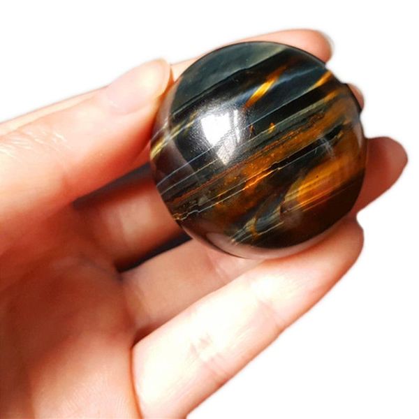 

natural yellow blue tiger eye crystal ball magic quartz sphere with stand reiki healing fengshui decorative objects & figurines
