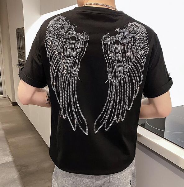 

men's t-shirts high-quality casual rhinestones fashion clothes street men oversize tshirts, White;black