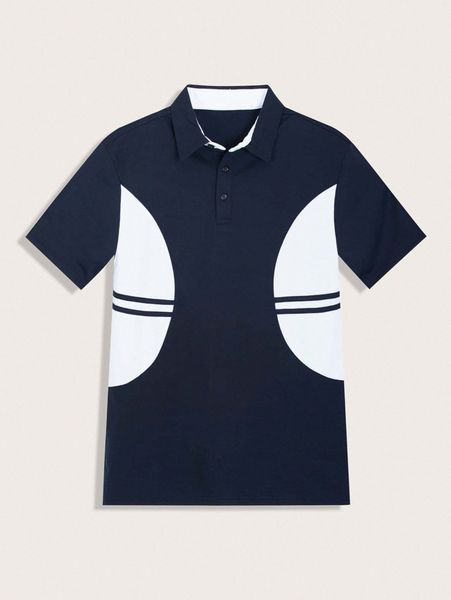 

men contrast panel polo shirt 34yv#, White;black