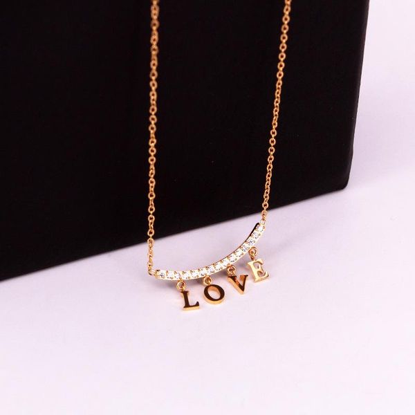 

chains u-shaped cnc micro-inlaid crystal pendant love letter necklace clavicle for women jewelry cordao masculino, Silver