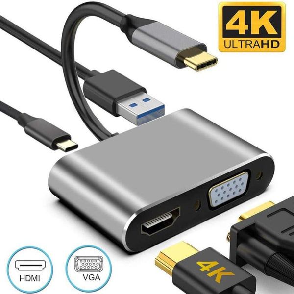

audio cables & connectors 4 in 1 type-c to 4k vga adapter hub for macbook pro notebook s20 usb 3.0 pd 87w docking station