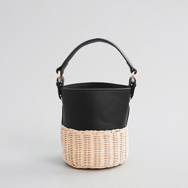 

cross body fashion woven rattan bucket bag women shoulder handmade straw chain crossbody bags for 2021 bottle beach women's