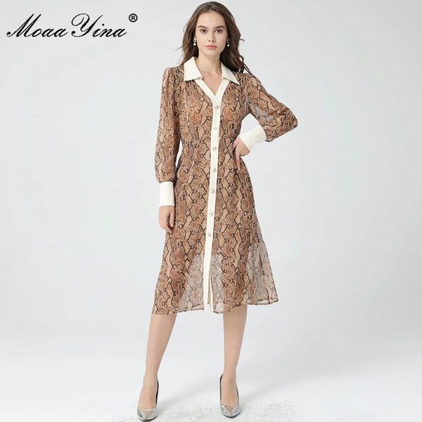 

designer summer fashion party dress women lantern sleeve single-breasted vintage serpentine print loose 210524, Black;gray