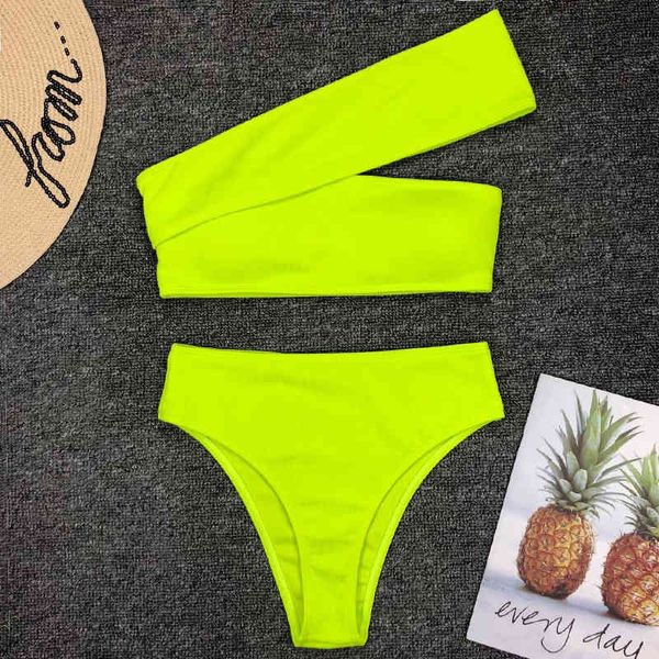 2020 sexy neon verde vita alta vita bikini donne costume da bagno costume da bagno con una spalla costume da bagno femminile bikini set brasiliano costume da bagno nuotare x0522