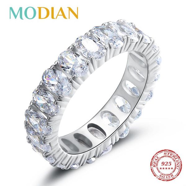 

cluster rings modian 100% 925 sterling silver classic oval sparkling finger ring for women luxury cz wedding engagement fine jewelry, Golden;silver