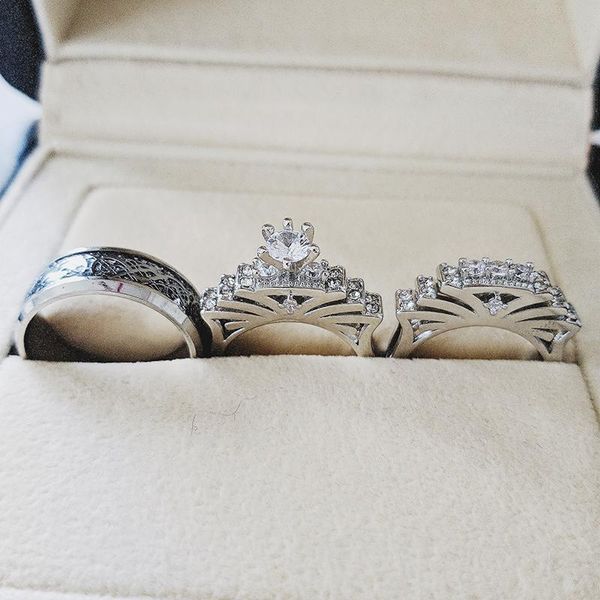 

real 925 sterling silver couple wedding ring set for bridal women and men finger gift africa fashion jewelry r5369 cluster rings, Golden;silver