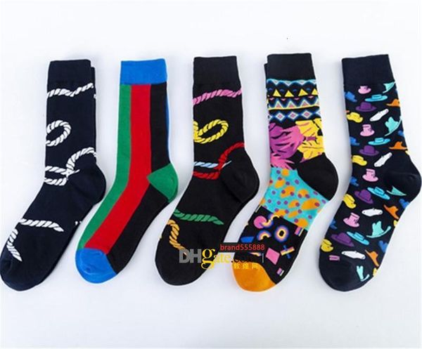 

colorful fashion happy socks man combed cotton jacquard socks mid-calf socks with rope hat, Black
