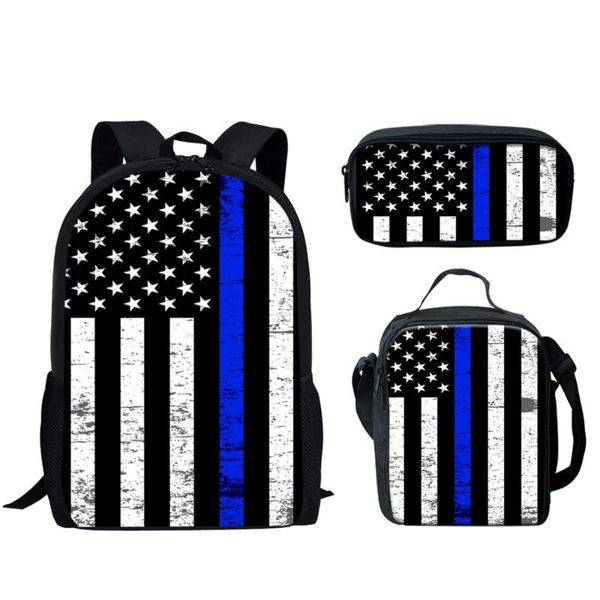 

school bags thin blue line american flag backpack children canvas 3pcs/set kids boys girls book shoulder