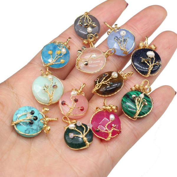 

charms natural stone semi-precious round copper wire pendant 1pcs 15*25mm for diy necklace jewelry finding accessories, Bronze;silver
