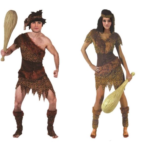 

costume cos performance male and female primitive savage, Black;red