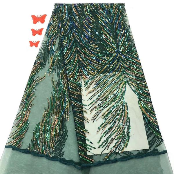 

ribbon promotion green color nigerian african lace fabric 2021 5yards/lot sequins french tulle for wedding, Pink;blue