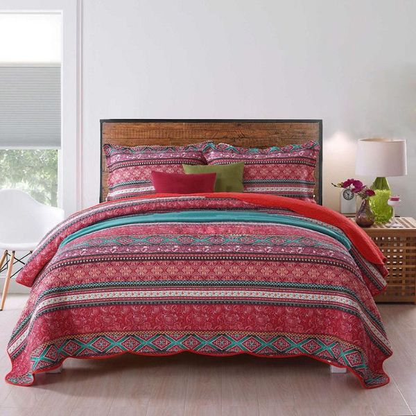 

comforters & sets bohemian print cotton bedspread quilt set 3-piece coverlet bedding quilts bed cover pillowcase king queen size quilted bla