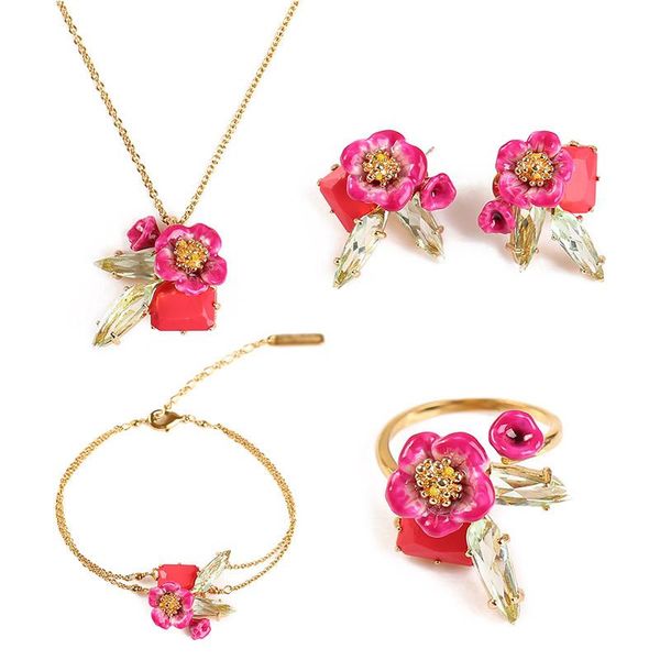 

earrings & necklace trendy jewelry copper romantic pink morning glory gem bracelet for women opening rings, Silver