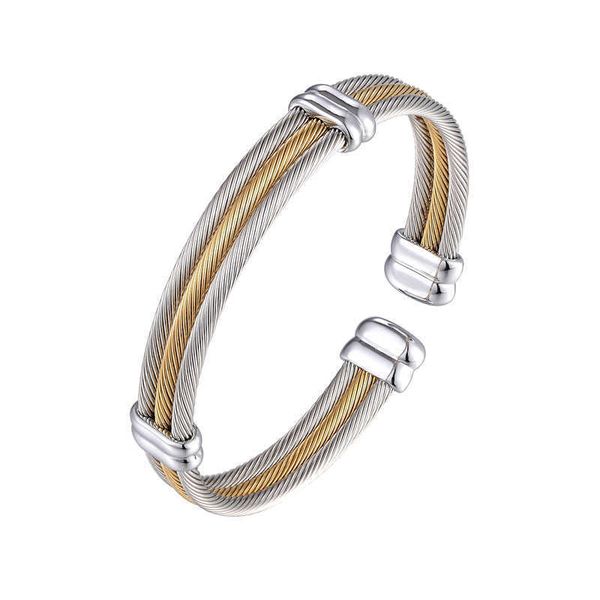 

adjustable size three-row cable bangle for women stainless steel women jewelry gold and silver color bracelet q0719, Black