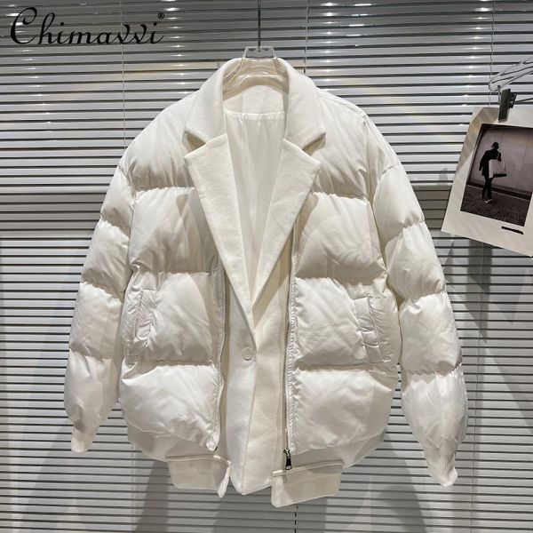 

women's down & parkas 2021 winter clothes fashion personality zipper suit stitching design fake two-piece cotton-padded jacket loose wa, Black