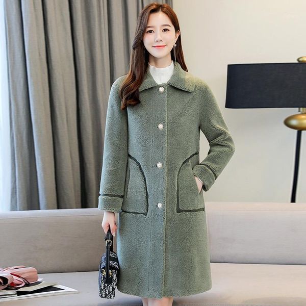 

women's wool & blends 2021 winter long jacket for women solid thicken office ladies outwear loose turn down collar single breasted casu, Black