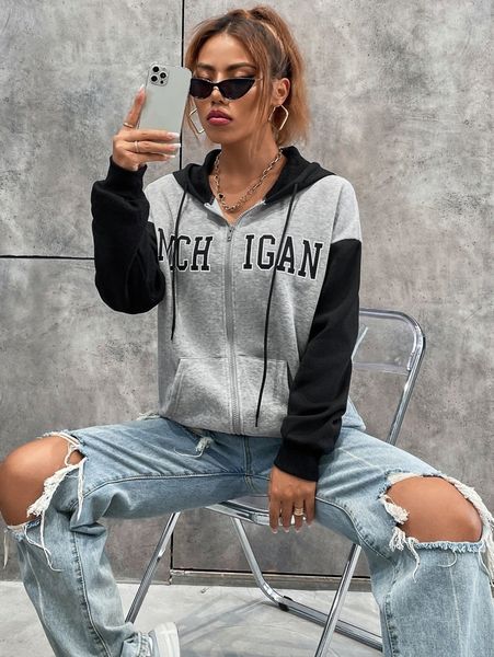 

letter graphic drop shoulder drawstring thermal hoodie m8iu#, White;black