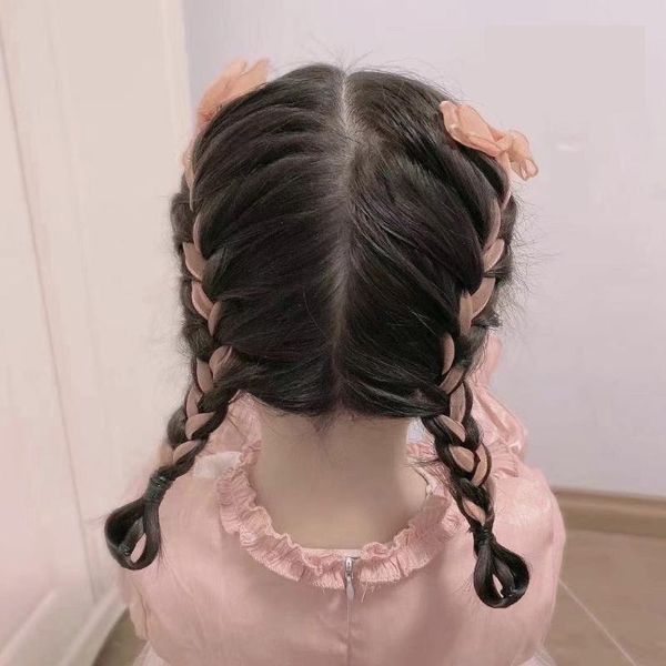 

hair accessories 2pcs elegance kids korean ribbon bow clip girls wedding long hairpins barrette children, Slivery;white