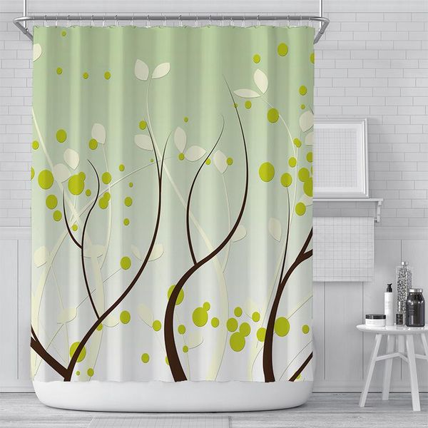 

cartoon green tree painting shower curtain set with 12 hooks bathroom decoration curtains