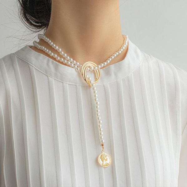 

pendant necklaces vintage pearl choker necklace for women fashion summer white imitation 2021 gold coin jewelry, Silver
