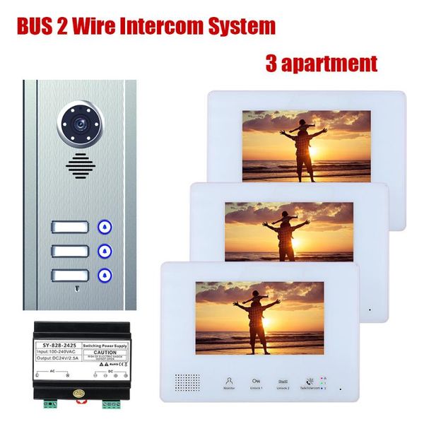 

video door phones 7 inch bus 2 wire phone intercom systems kit for home camera 1/2/3/4 units apartment night vision