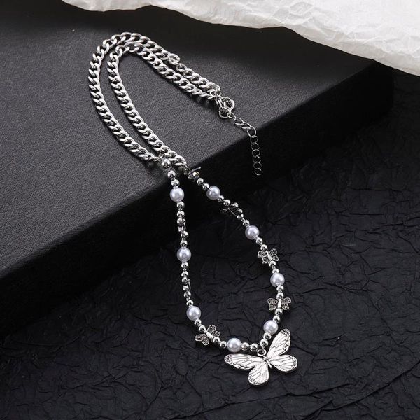 

pendant necklaces hip hop butterfly sun necklace pearl string chain women european trend jewelry accessories 2021 fashion, Silver