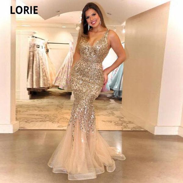 

party dresses lorie champagne mermaid evening long crystal diamond beaded elegant pageant dress formal special occasion gown v-neck, White;black