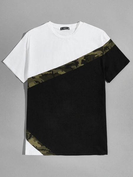 

men colorblock camo panel a4ga#, White;black