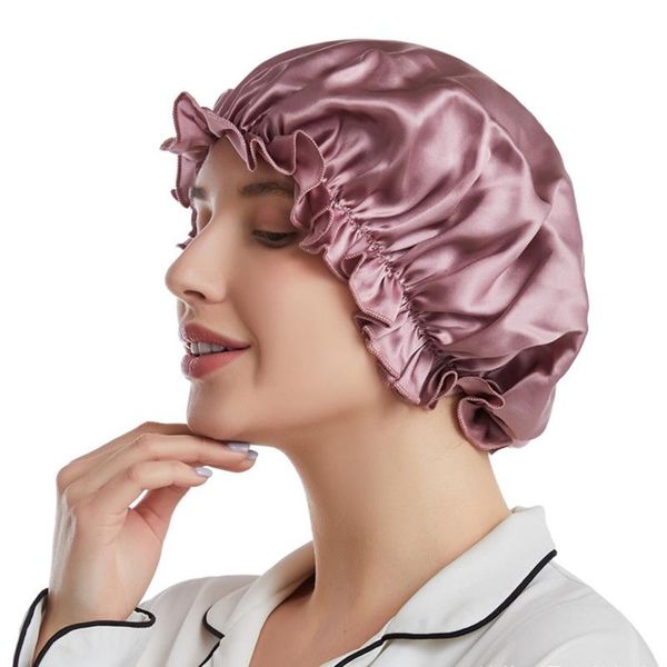 

100% mulberry silk sleeping cap night wrap head cover for hair care elastic band shower bonnet l size caps