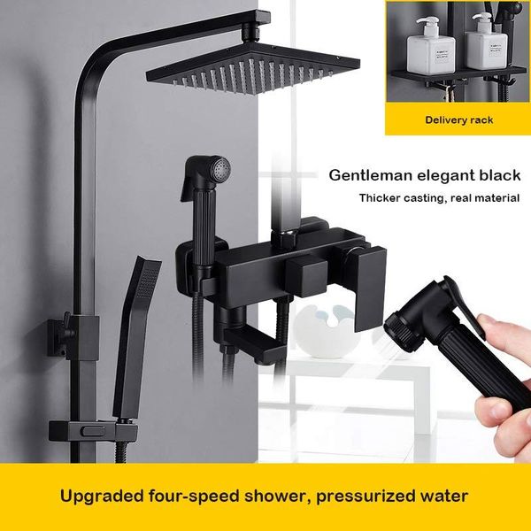 

bathroom black shower set three-level main body full copper thermostatic rain nozzle xchy-3003 sets