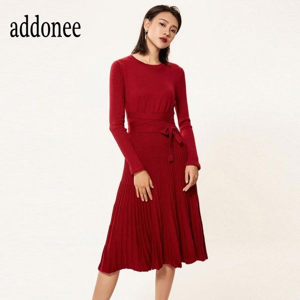 

casual dresses autumn winter o-neck women lady cashmere wool dress striped empire pleated under fashion wild solid color, Black;gray