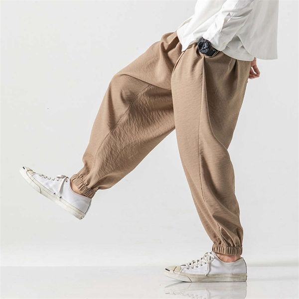 

men's pants 2021 dress large casual loose legged harlem lantern chinese style cotton hemp aazu, Black