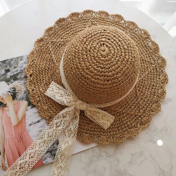 

wide brim hats arrival summer women fashion trends solid color cap ladies large lace binding bow hat outing beach sun, Blue;gray