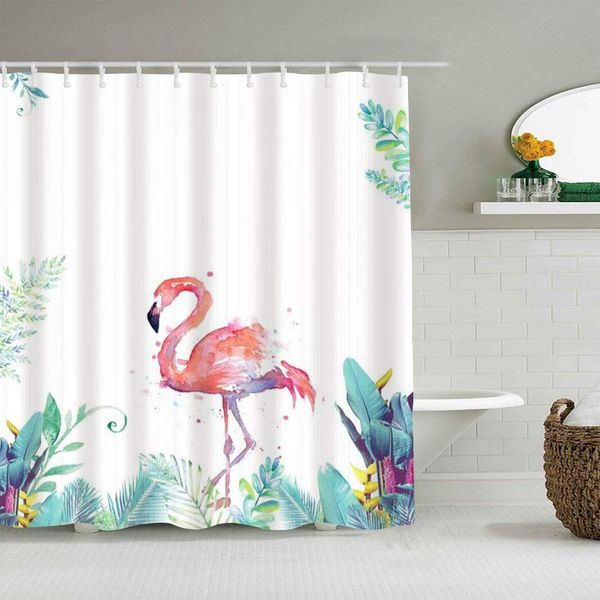 

shower curtain flamingo watercolor tropical plant banana leaves waterproof bath curtains hooks included -bathroom decorative
