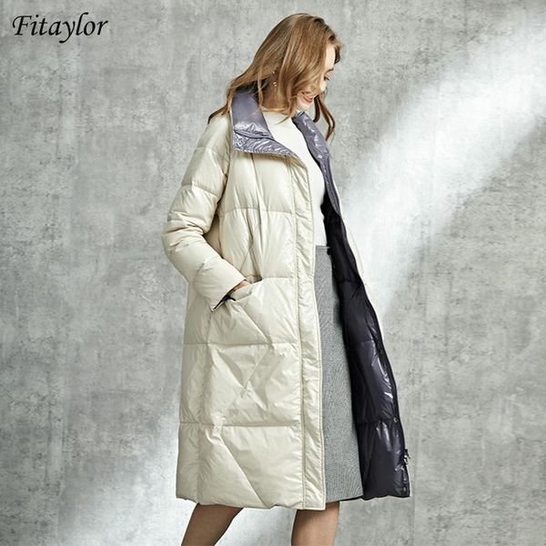 

women's down & parkas fitaylor winter double side long light feather jacket women 90% white duck coat warm bicolor parker fit fluffy ou, Black