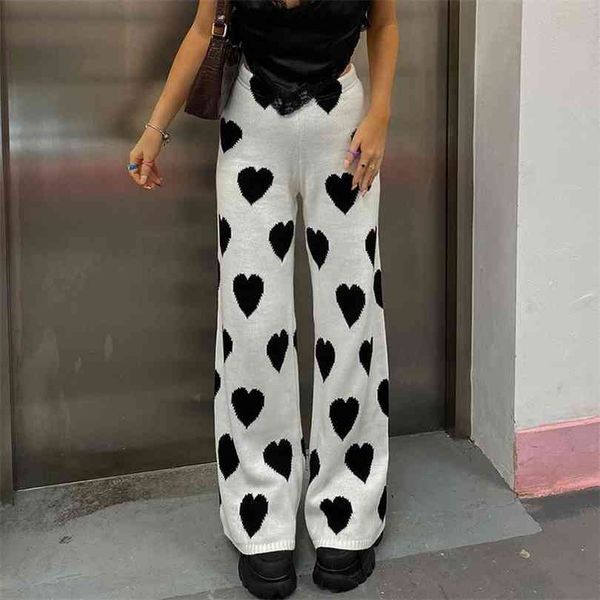 

waatfaak knitted white baggy heart pants woman wide leg trouser high waist casual sweatpants summer flare harajuku vintage 210821, Blue