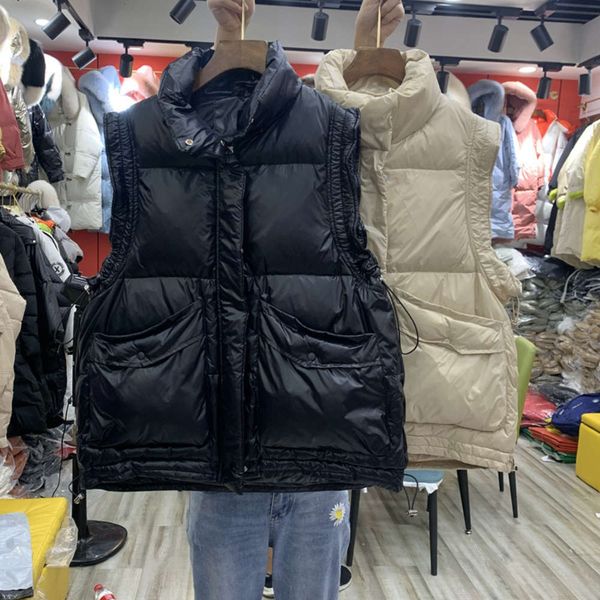 

autumn winter light down vest women's short white duck jacket drawstring