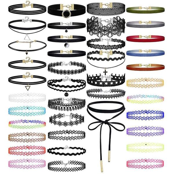 

pcs choker set necklace collar combination lace chokers, Golden;silver
