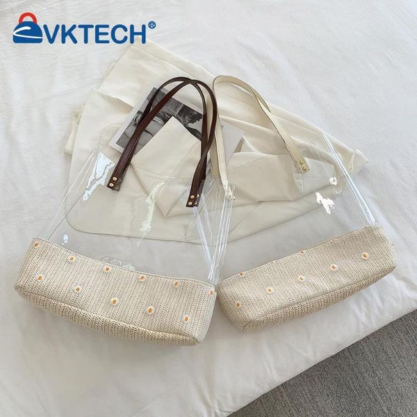 

evening bags 2021 vintage women clear daisy large woven lace patchwork tote shoulder shopping basket ladies