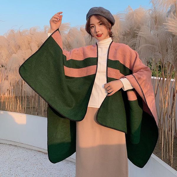 

new fashion scarves 2021 winter scarf women knitted shawls wrap warm cashmere-like female pashmina foulard bandana two-color all-match shawl, Blue;gray