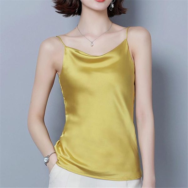 

women's tanks & camis fashion basic women silk satin summer elegent lady strappy camisole shirts femme tank vest, White