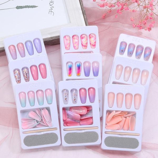 

24pcs professional ballerina coffin fake nails long natural rainbow false french nail art tips artificial extention1, Red;gold