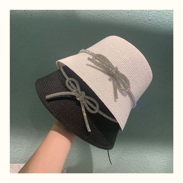 

summer bar straw women's full drill bow fisherman's sunscreen holiday small fragrant wind sun hat, Yellow