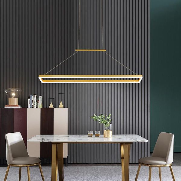 

pendant lamps modern led dining room chandelier lighting nordic minimalist kitchen office study gold/brown rectangular hanging light