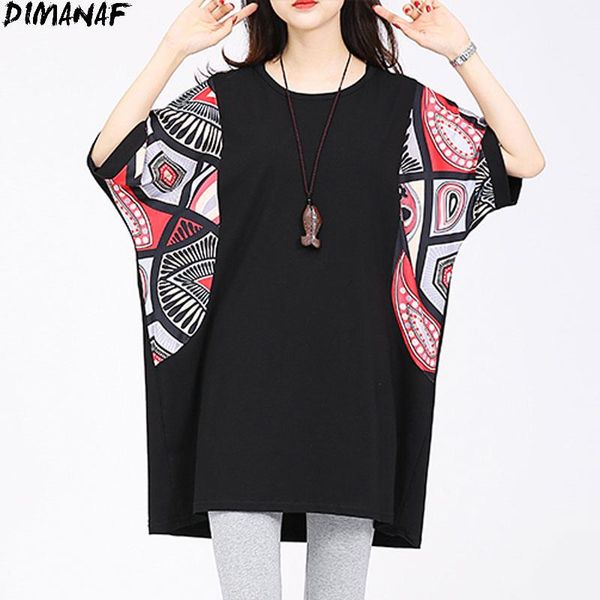 

women's t-shirt dimanaf 2021 women style bat patchwork vintage o-neck tee cotton fashion summer elegant loose black oversize, White