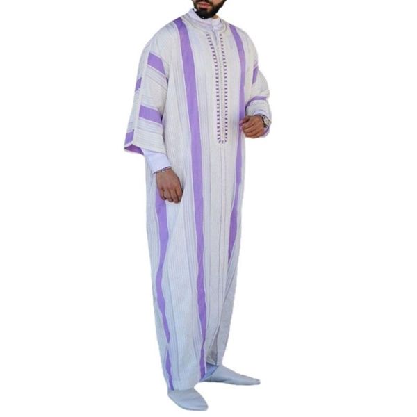 

ethnic clothing 2021 stripe long sleeve casual abaya muslim dress moroccan ramadan gown shirt for men, Red
