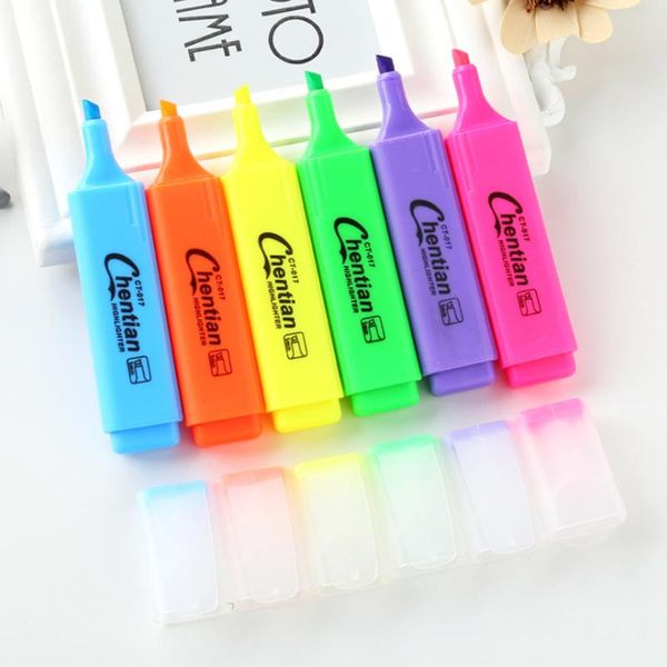 

highlighters 6 suits highlighter candy color watercolor marker oblique headline pen student office school supplies stationery, Black;red