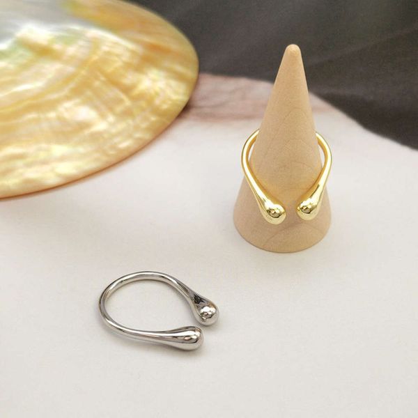 

293 drop opening s925 sterling silver pear shaped ring with fashionable personality and versatile gold plating, Black