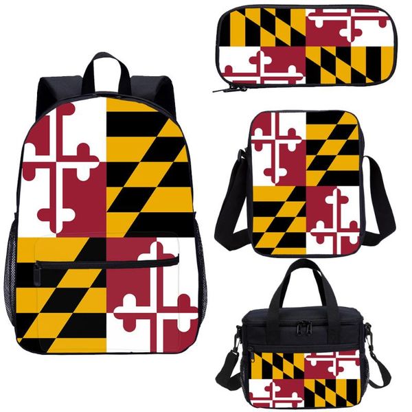 

maryland flag kids backpack 3d print 4 pcs set for children boy and girl teenager student satchel book bags school