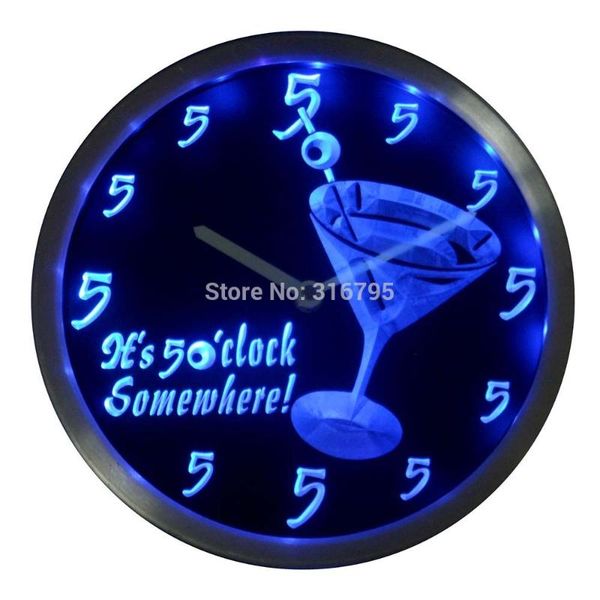 

wall clocks nc0459 it's 5 o'clock pm somewhere cocktails bar beer gift neon light led clock